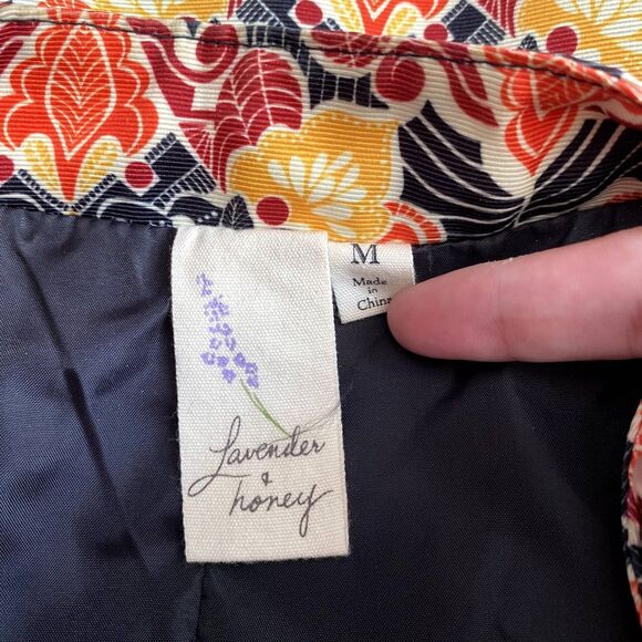 Lavender & Honey Open Front Blazer Fall Orange Yellow Damask Size Medium - Picture 4 of 5